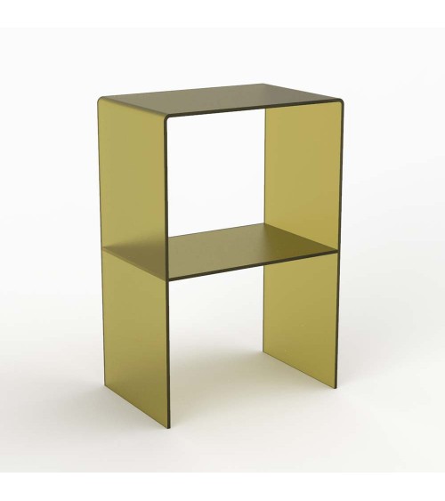 Tavolino In Acrilico Trasparente Su Ruote Con Freni – Forma A C – Design Moderno – Per Divano, Piante, Piccoli Spazi – Colore Arancione Trasparente